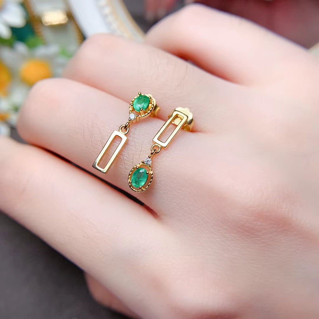 Dainty Emerald Dangle Earrings 3x4mm 925 Sterling Silver