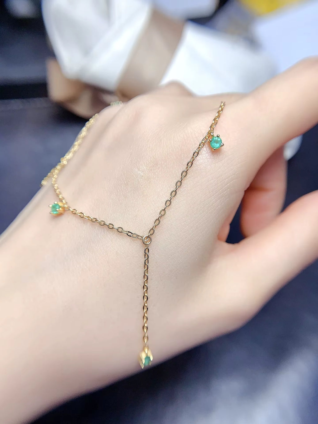 Dainty Emerald Charm Necklace VVS Grade 925 Sterling Silver