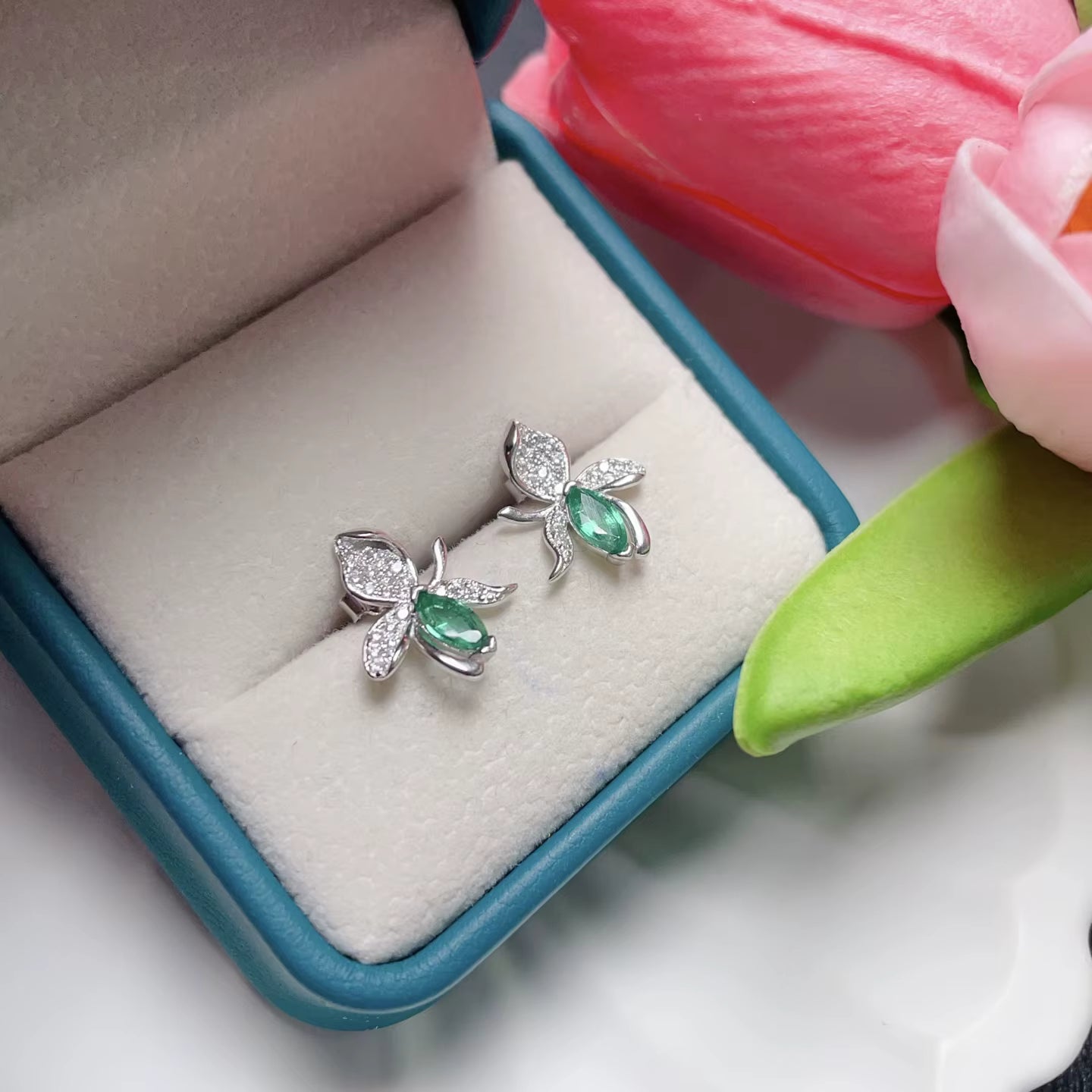 Natural Marquise Cut Emerald Stud Earrings 3x6mm 925 Sterling Silver