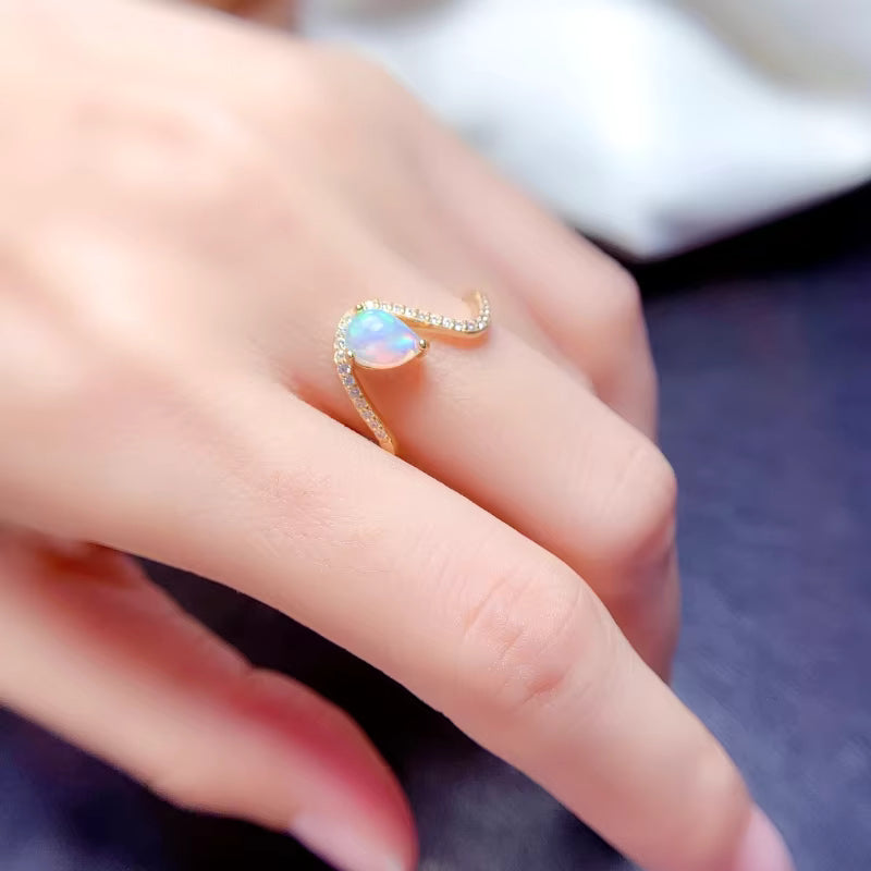 Australian Opal Statement Ring, Natural White Opal Ring Platinum Plated 5x7mm