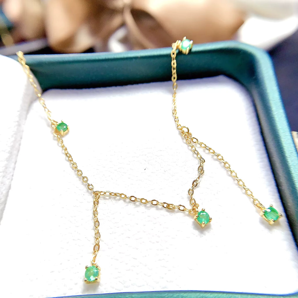 Dainty Emerald Charm Necklace VVS Grade 925 Sterling Silver