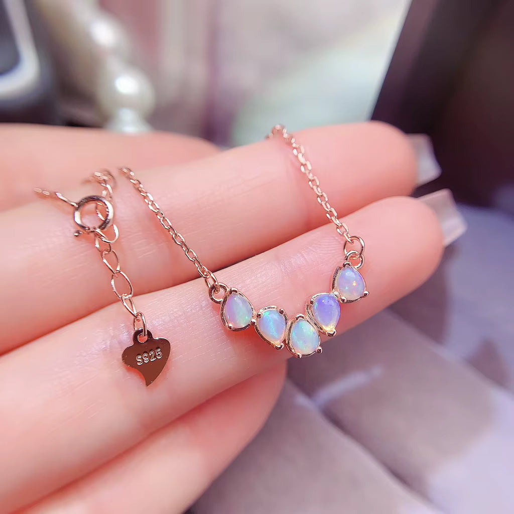 Fire Opal Clavicle Chain Necklace, Dainty Opal Necklace