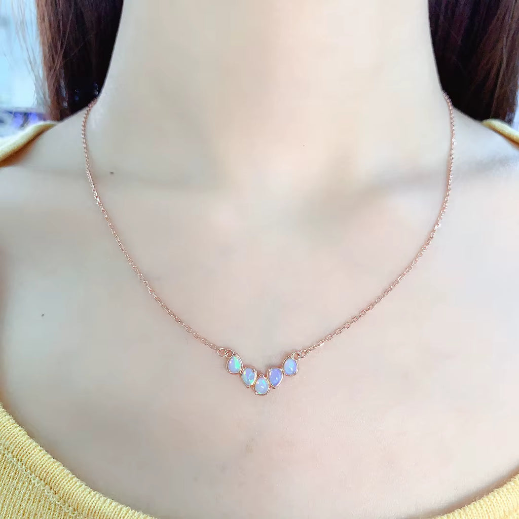 Fire Opal Clavicle Chain Necklace, Dainty Opal Necklace