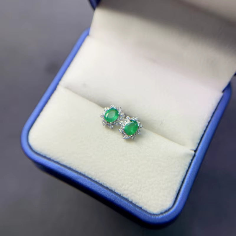 Natural 4x5mm Colombian Emerald Stud Earrings 925 Sterling Silver