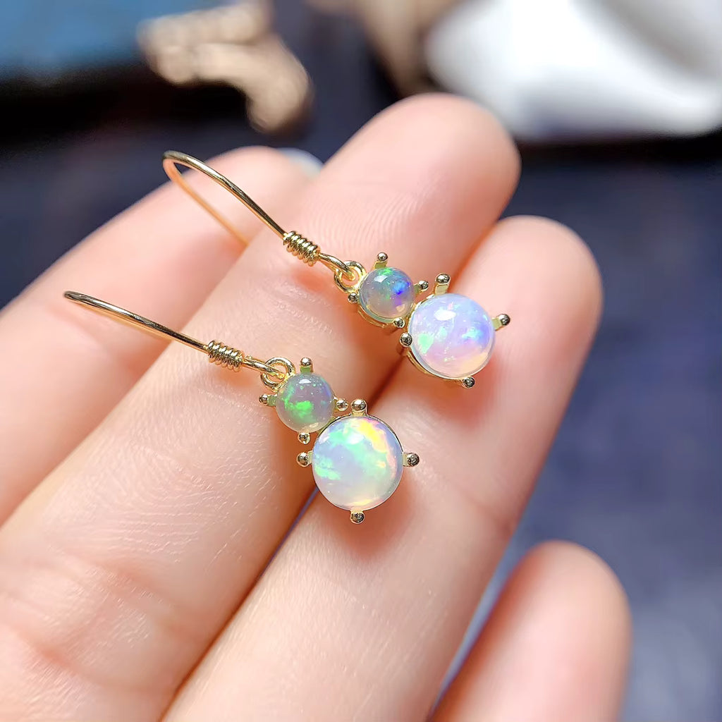 Fire Opal Dangle Earrings 6mm 925 Sterling Silver