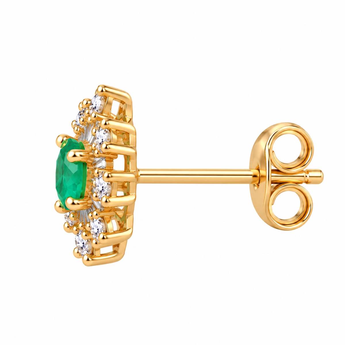 Natural Emerald 3mm Round Snowflake Stud Earrings with CZ in 925 Sterling Silver