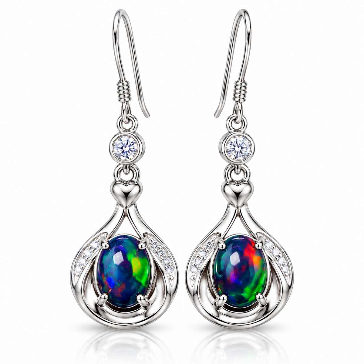 Black Fire Opal Dangle Earrings, Natural Fire Opal Earrings 925 Sterling Silver