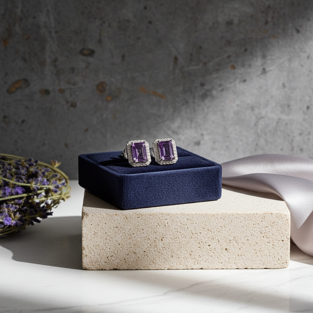 Amethyst Stud Earrings 5x7mm Emerald Cut Amethyst Earrings