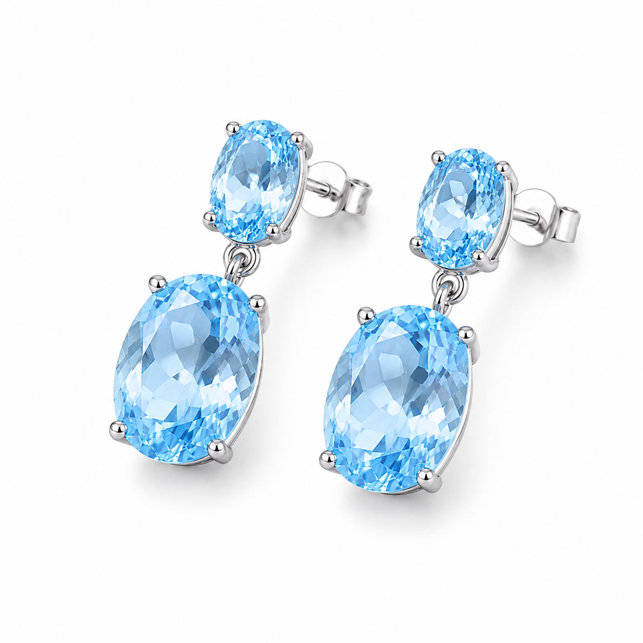 Sky Blue Topaz drop earrings shown from an angled view in 925 Sterling Silver