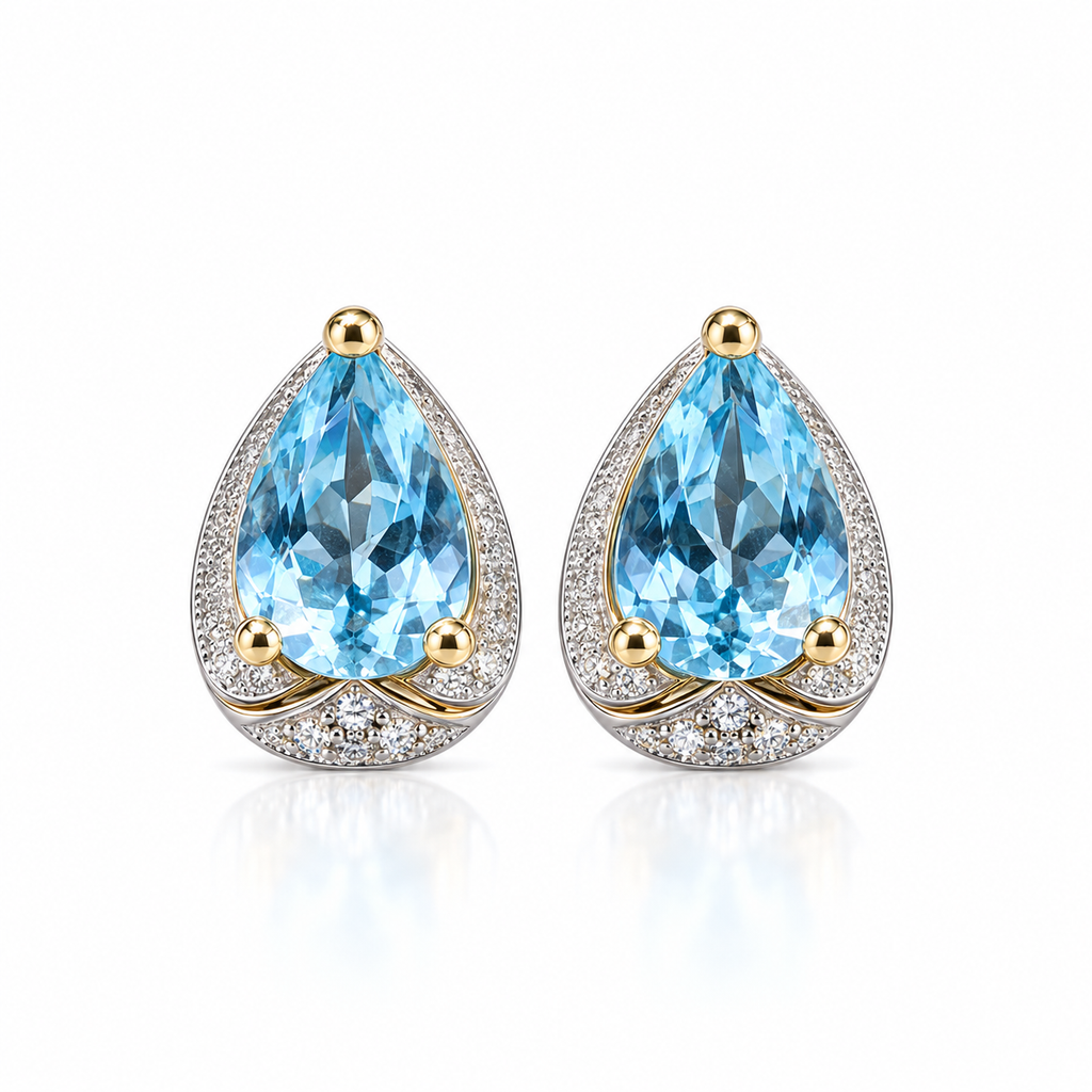 Sky Blue Topaz earrings with 4x6mm pear cut gemstones in 925 sterling silver