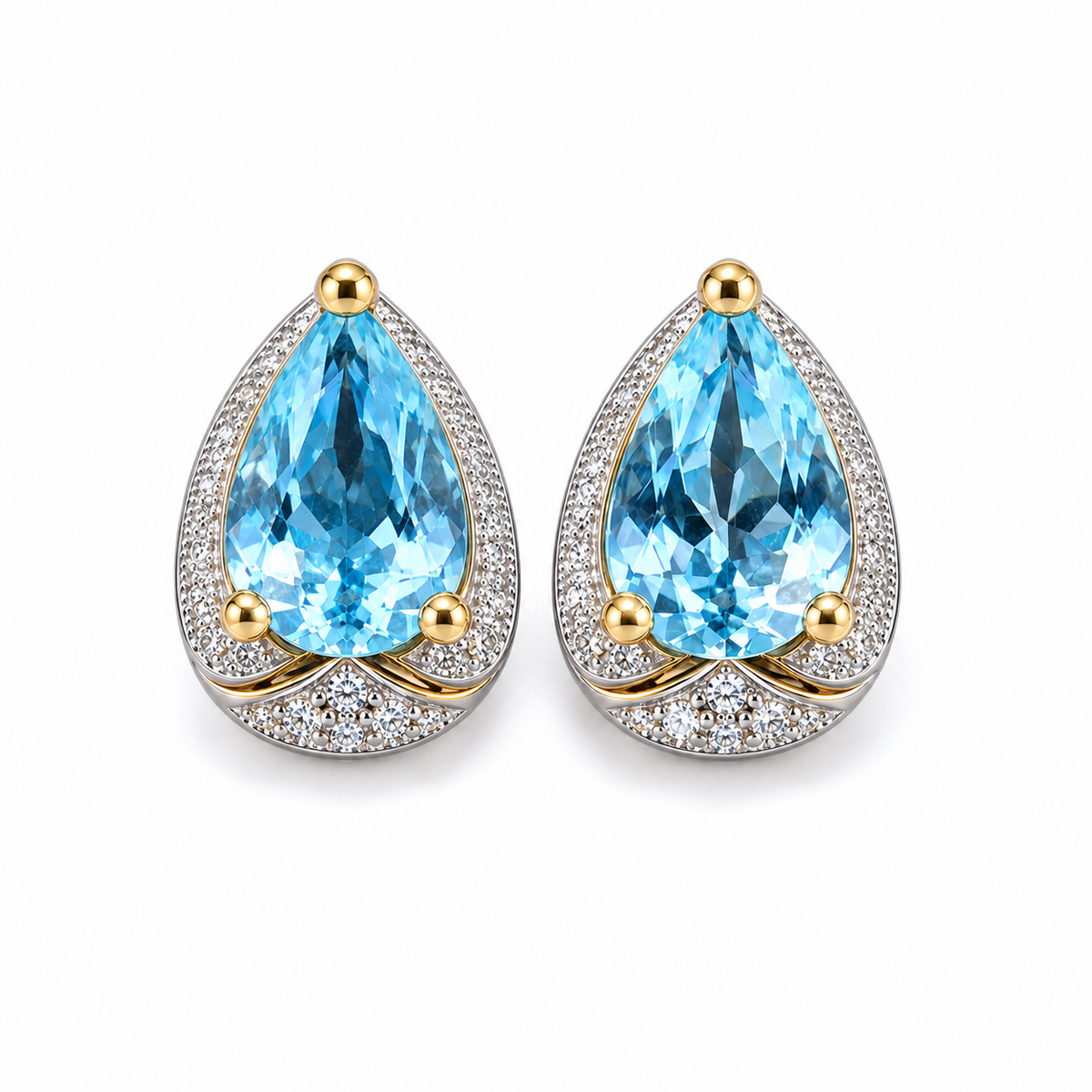 4x6mm pear shaped Sky Blue Topaz earrings with faceted blue gemstones