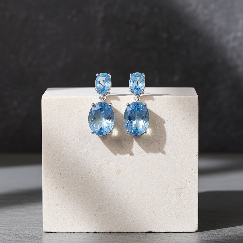 Sky Blue Topaz Gemstone Dangle Earrings 8x10mm