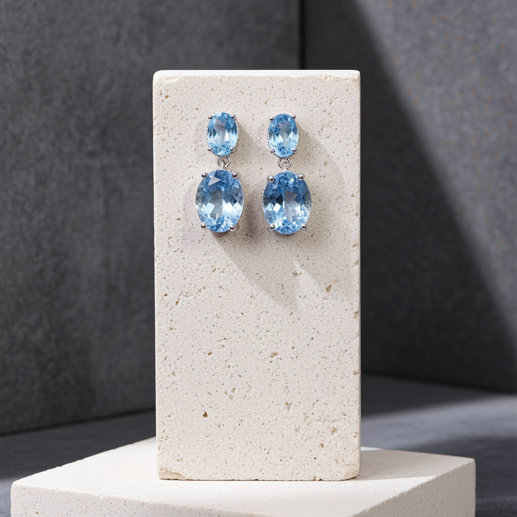 Sky Blue Topaz Gemstone Dangle Earrings 8x10mm