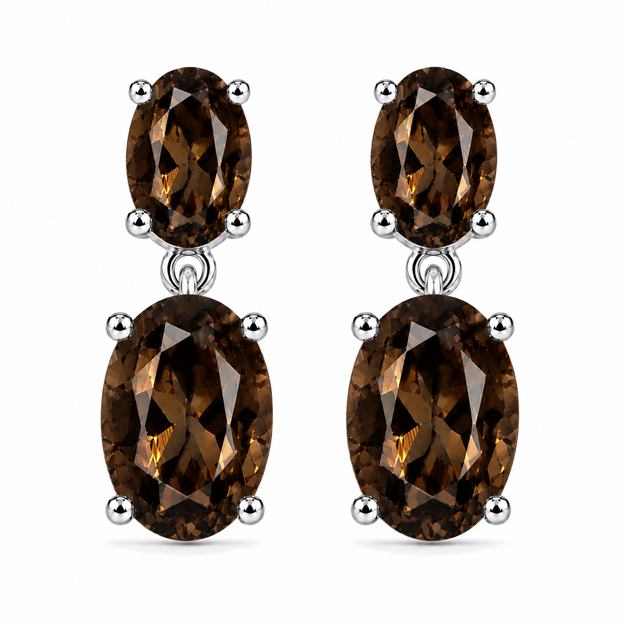 Natural smoky quartz dangle earrings with 4x6mm and 8x10mm oval gemstones