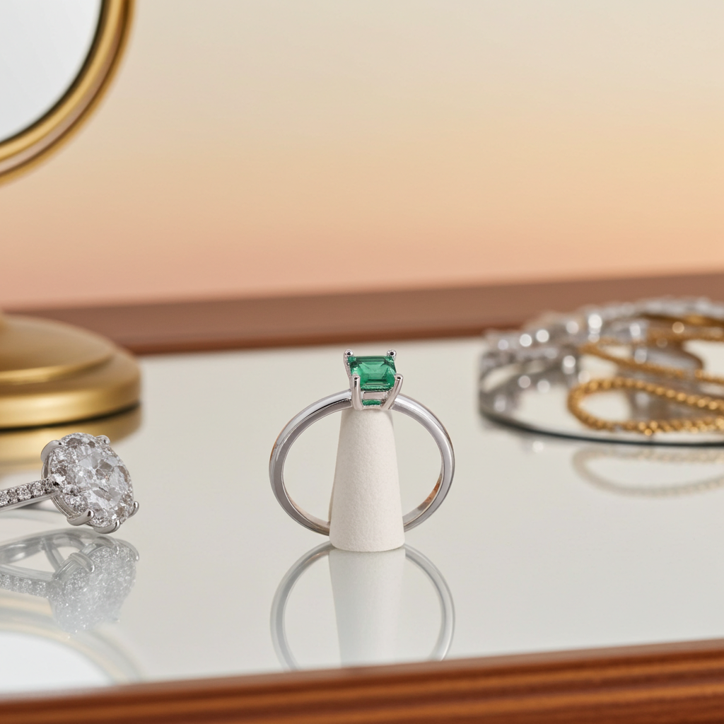 Natural Emerald Ring 5x7mm, Genuine Colombian Emerald Ring Sterling Silver