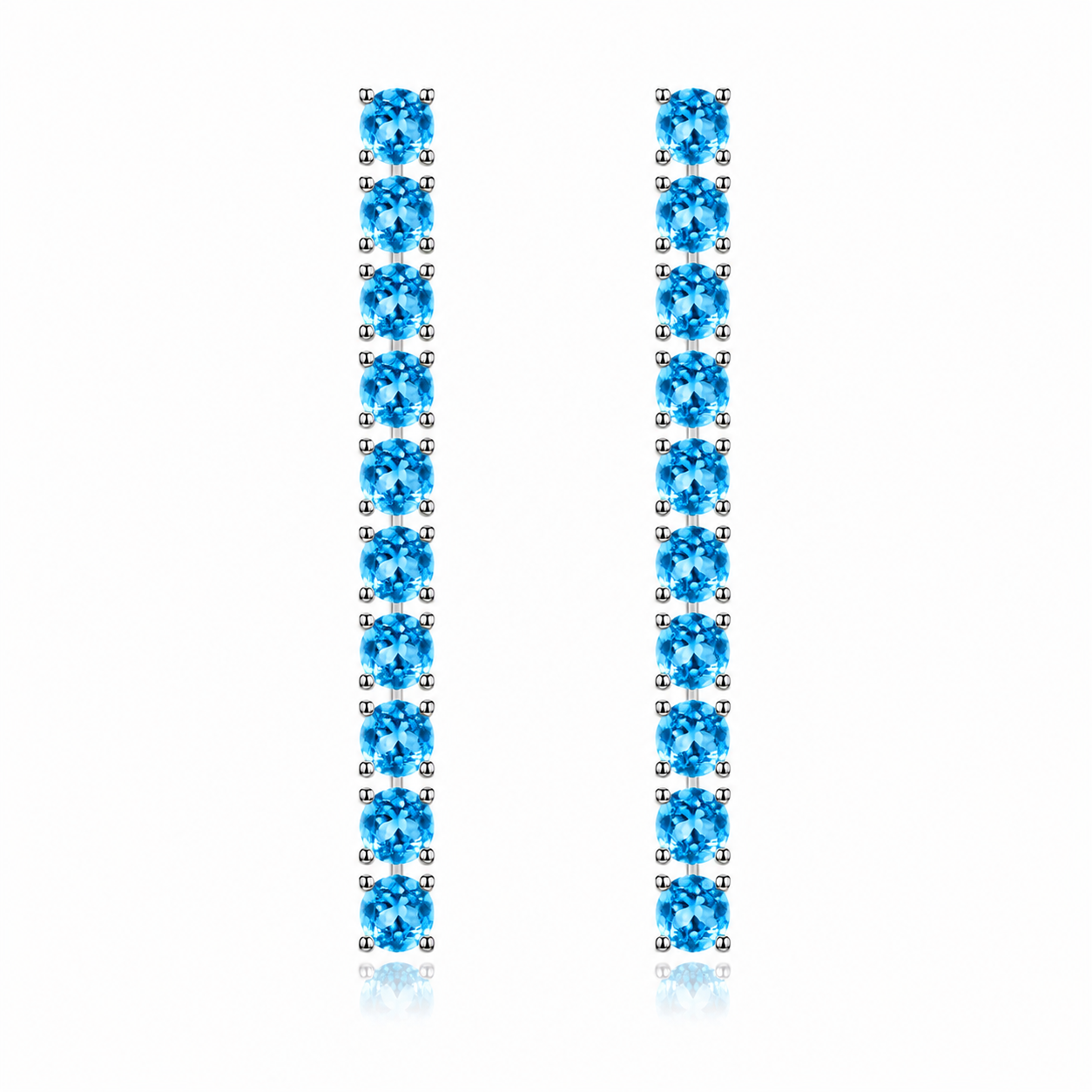3mm Swiss Blue Topaz dangle earrings in 925 sterling silver on a white background