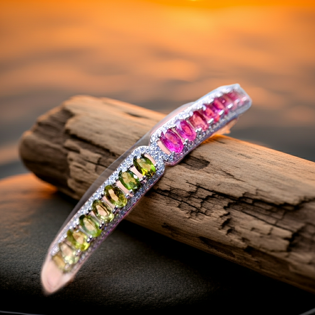 Natural Brazilian Tourmaline Gemstone Bangle Bracelet, Tourmaline Bracelet
