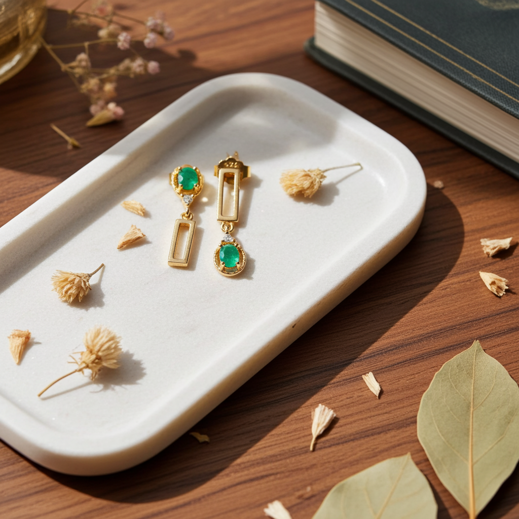 Dainty Emerald Dangle Earrings 3x4mm 925 Sterling Silver