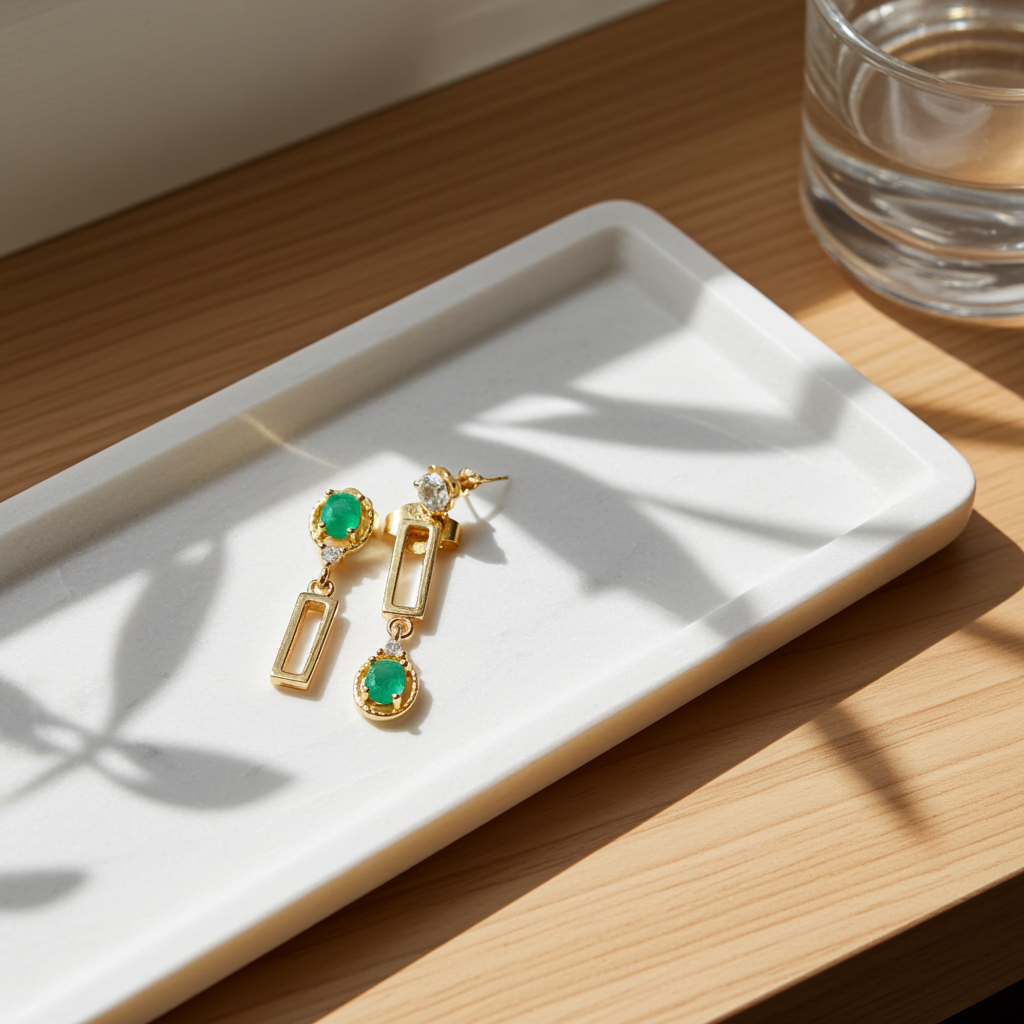 Dainty Emerald Dangle Earrings 3x4mm 925 Sterling Silver