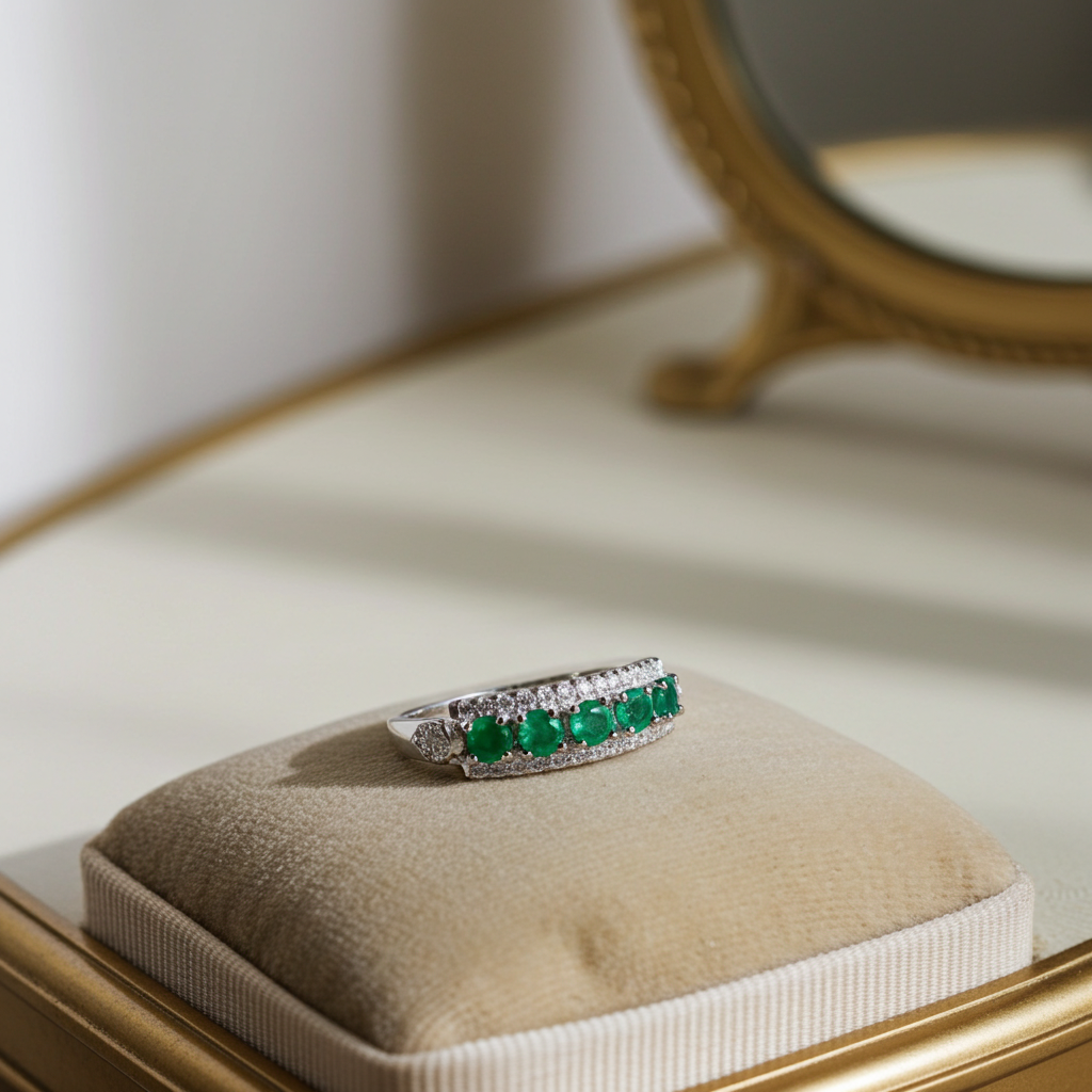 Colombian Emerald Band Ring, Natural Emerald Band Ring 3mm Sterling Silver