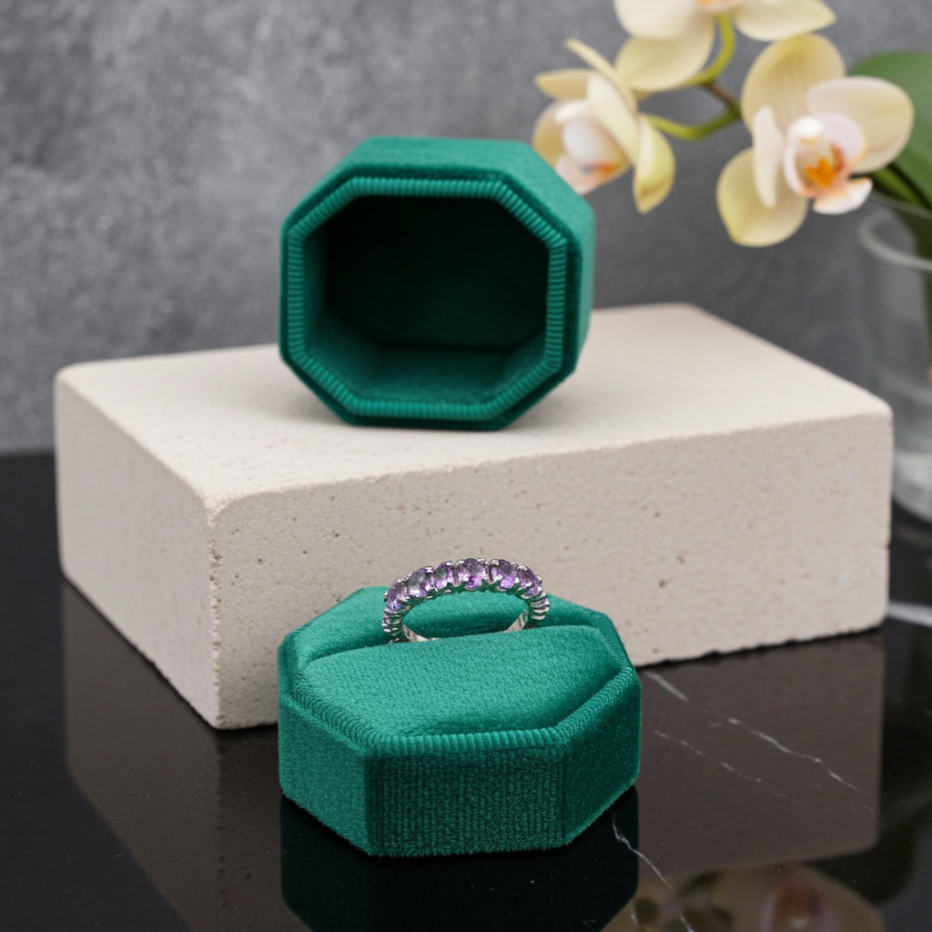 Natural Amethyst Band Ring 3x4mm 925 Sterling Silver