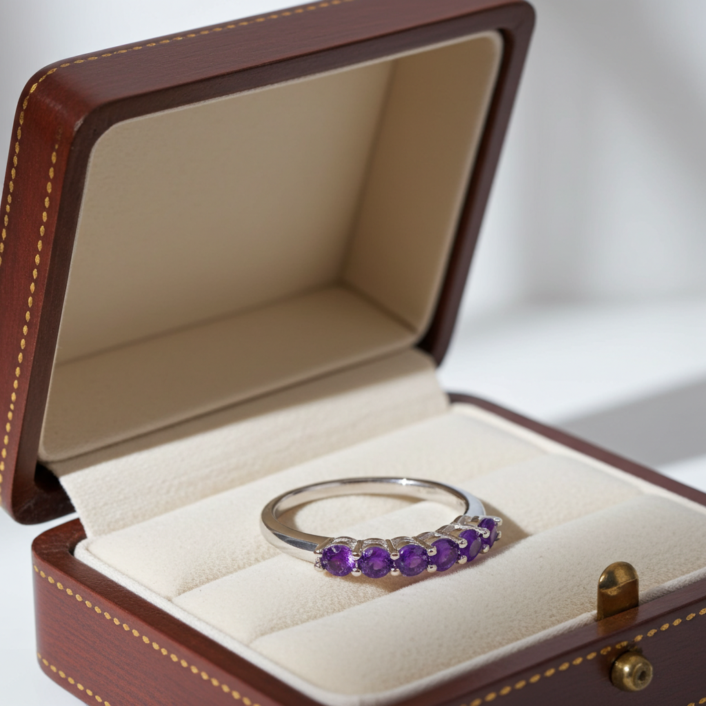 Natural Amethyst Band Ring 3mm, Stackable Gemstone Rings