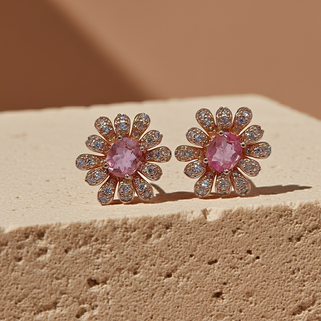 Brazilian Pink Tourmaline Earrings 5x6mm 925 Sterling Silver