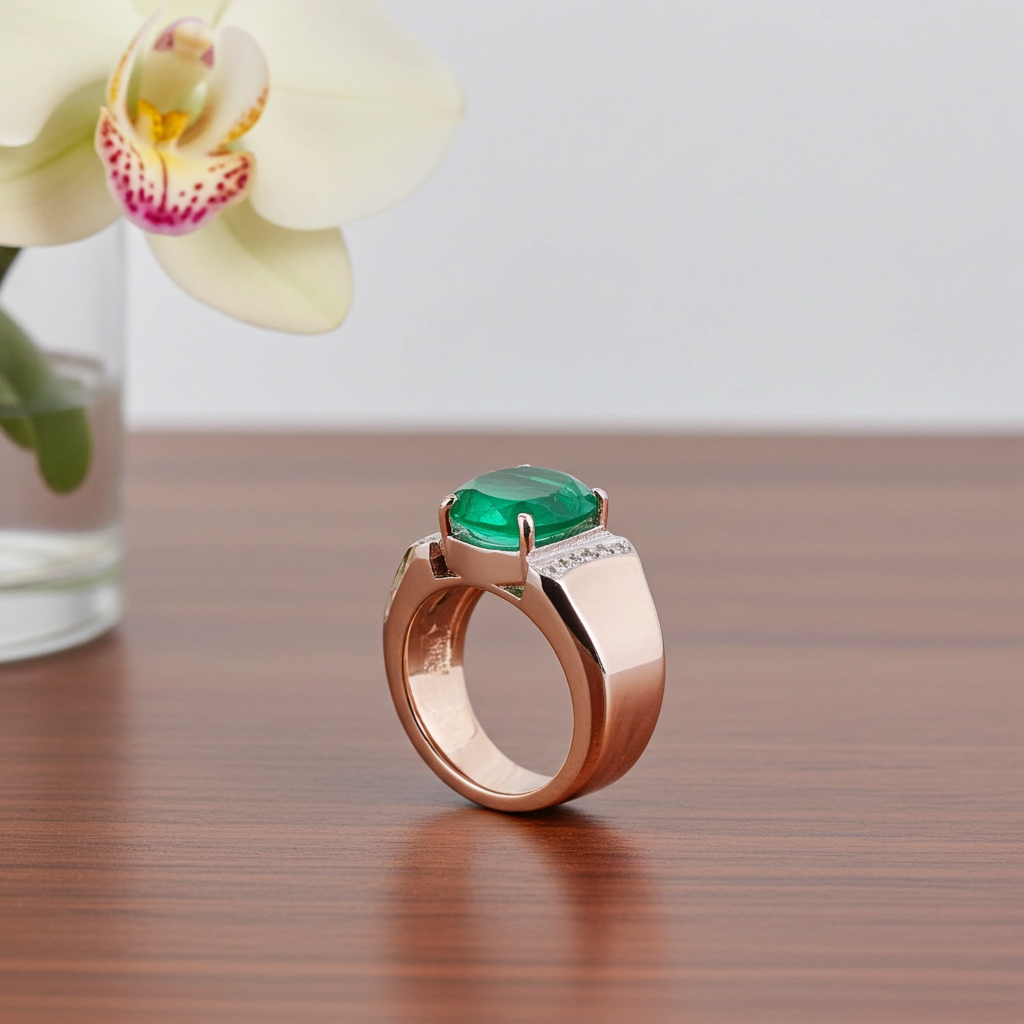 Men's Emerald Ring, Natural Emerald Gemstone Ring for Men 5x7mm Sterling Silver