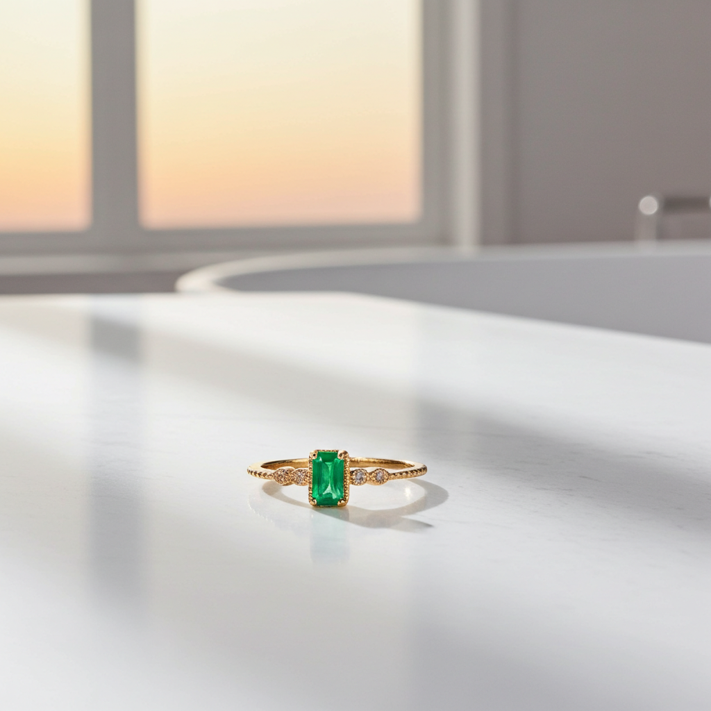 Dainty Emerald Ring Sterling Silver 3x5mm, Women's Dainty Emerald Ring's