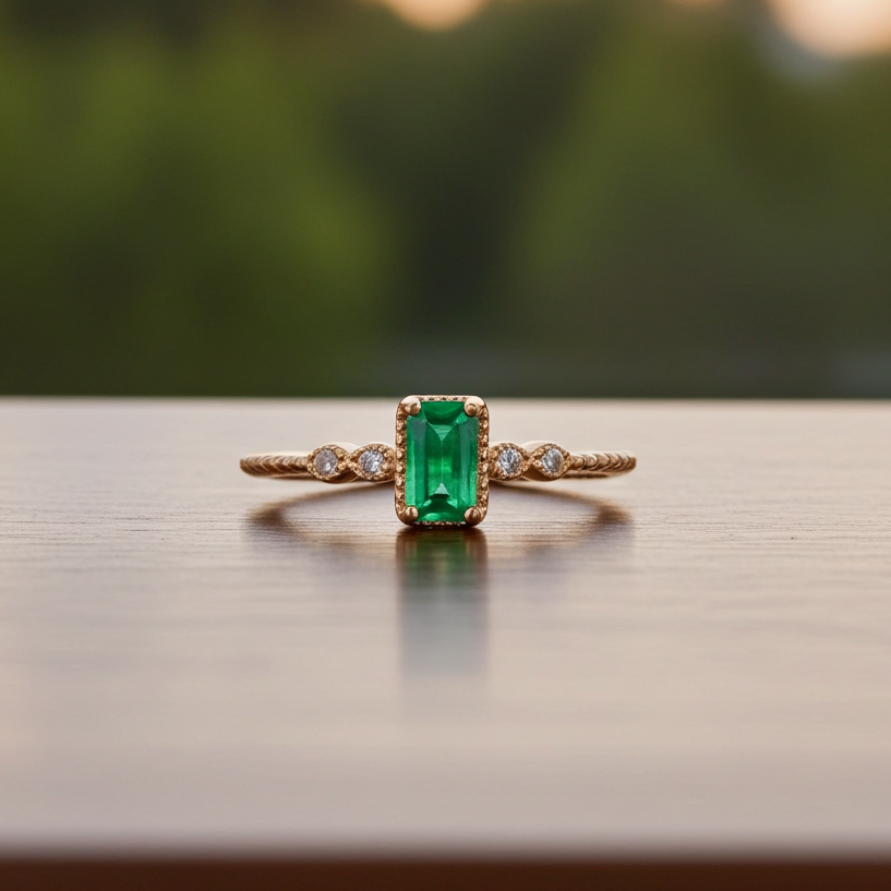 Dainty Emerald Ring Sterling Silver 3x5mm, Women's Dainty Emerald Ring's