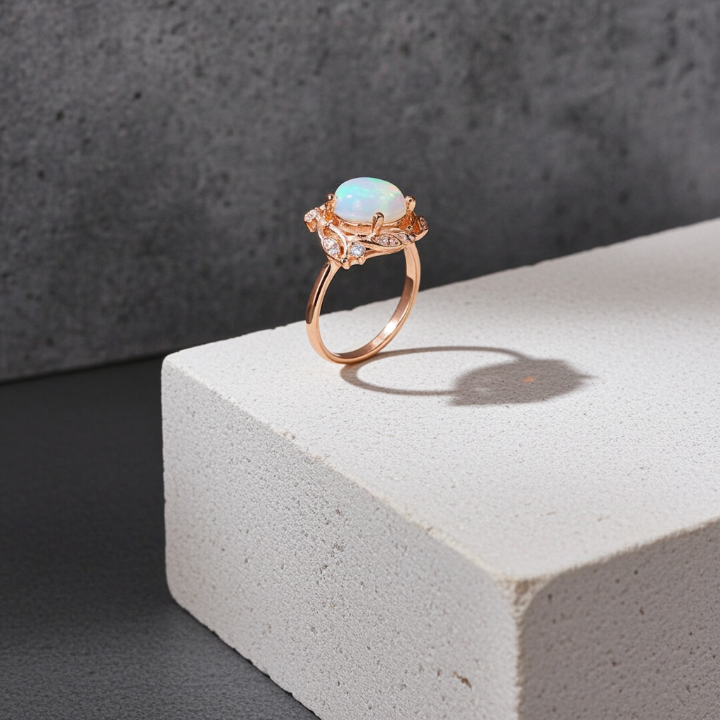 Australian Opal cocktail Ring 8x10mm 925 Sterling Silver
