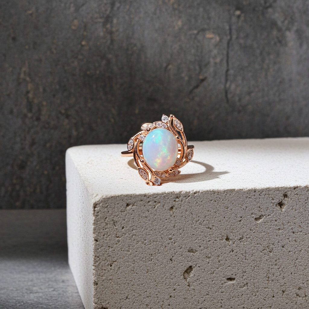 Australian Opal cocktail Ring 8x10mm 925 Sterling Silver