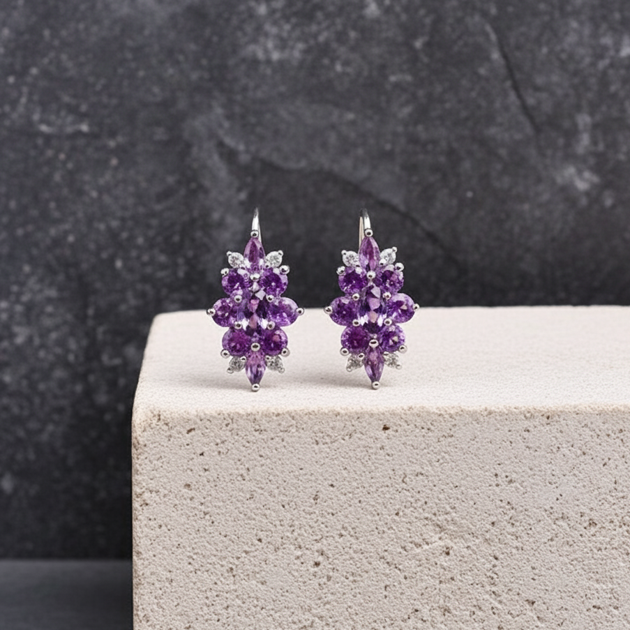 Purple Amethyst Gemstone Earrings 925 Sterling Silver