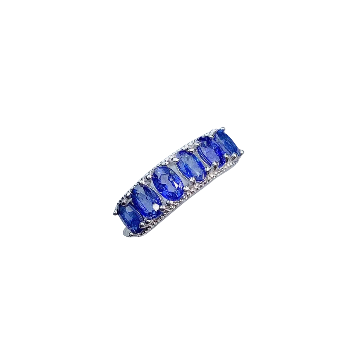 Natural Bright Blue Sapphire Band Ring, Women's Sapphire Statement Ring