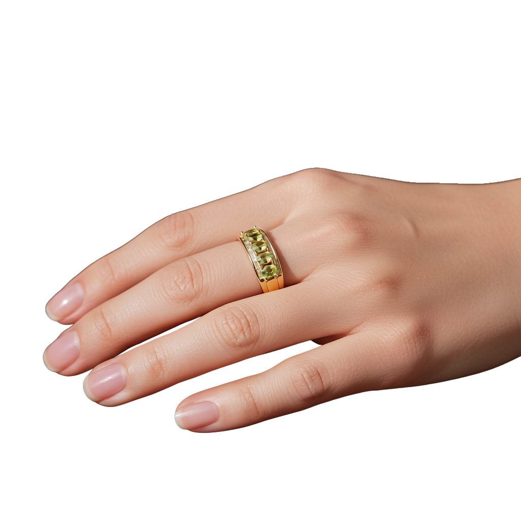 Natural Peridot Gemstone Band Ring 3x4mm, August Birthstone Peridot Ring