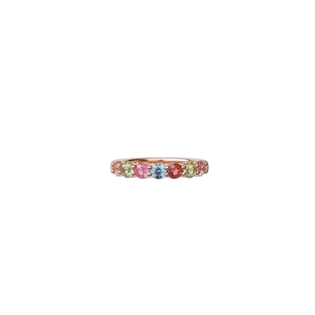 Natural Multi Tourmaline Ring with 3mm colorful gemstones in 925 sterling silver with platinum plated finish by PHIMSERA
