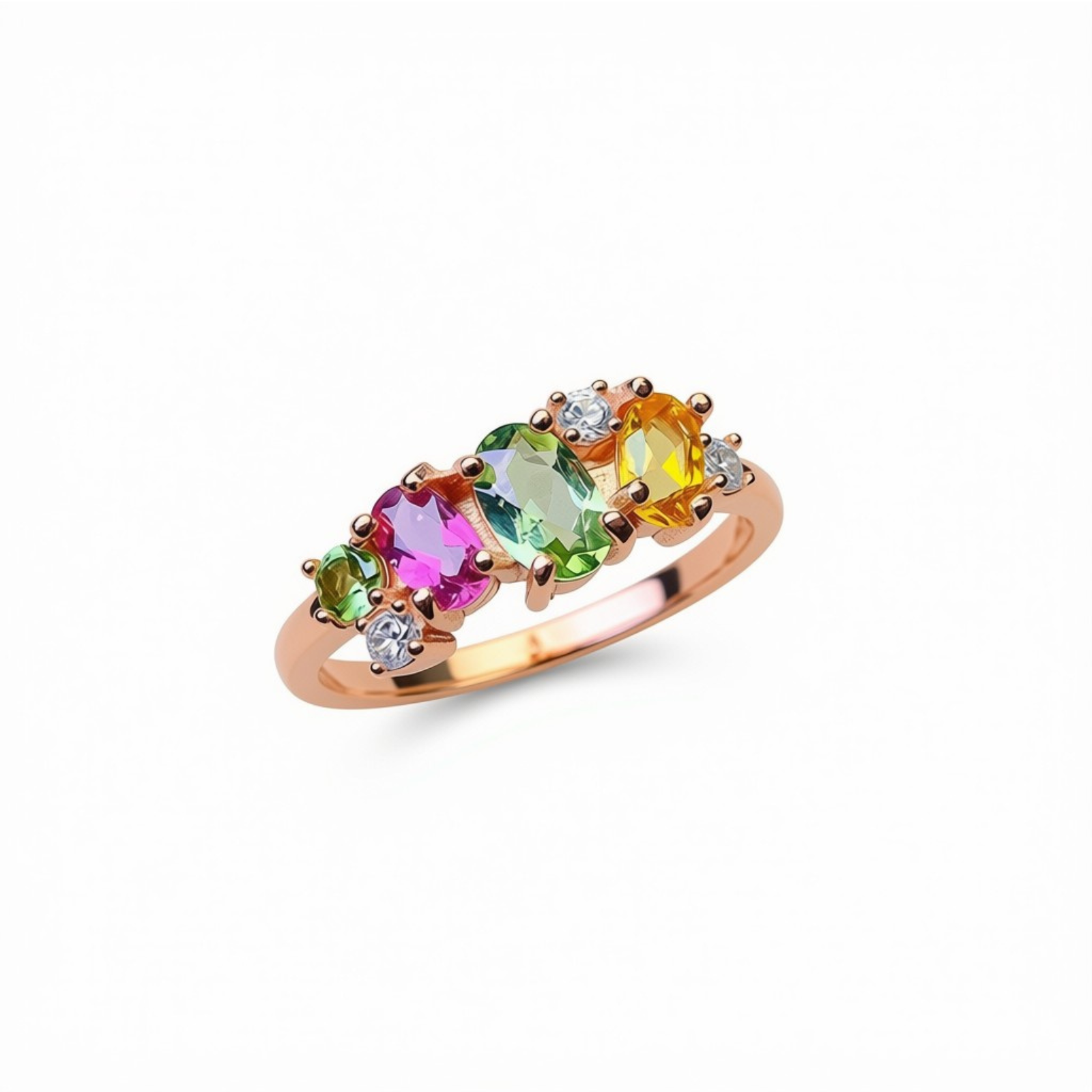 Natural Multi Tourmaline Statement Ring with mixed cut rainbow gemstones in pink green blue and golden tones crafted in 925 sterling silver by PHIMSERA