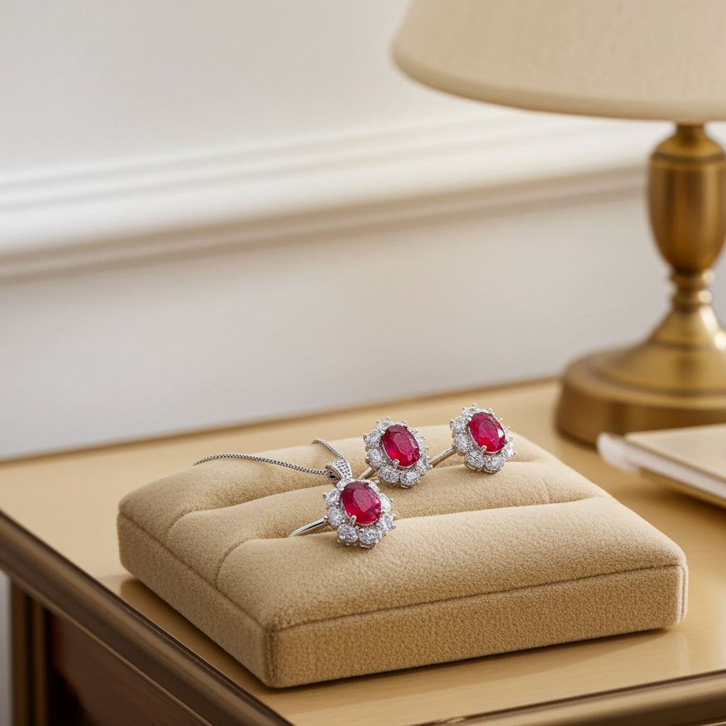 Natural Ruby Jewelry Set, Women's Ruby Pendant and Ring, Ruby Ring and Pendant