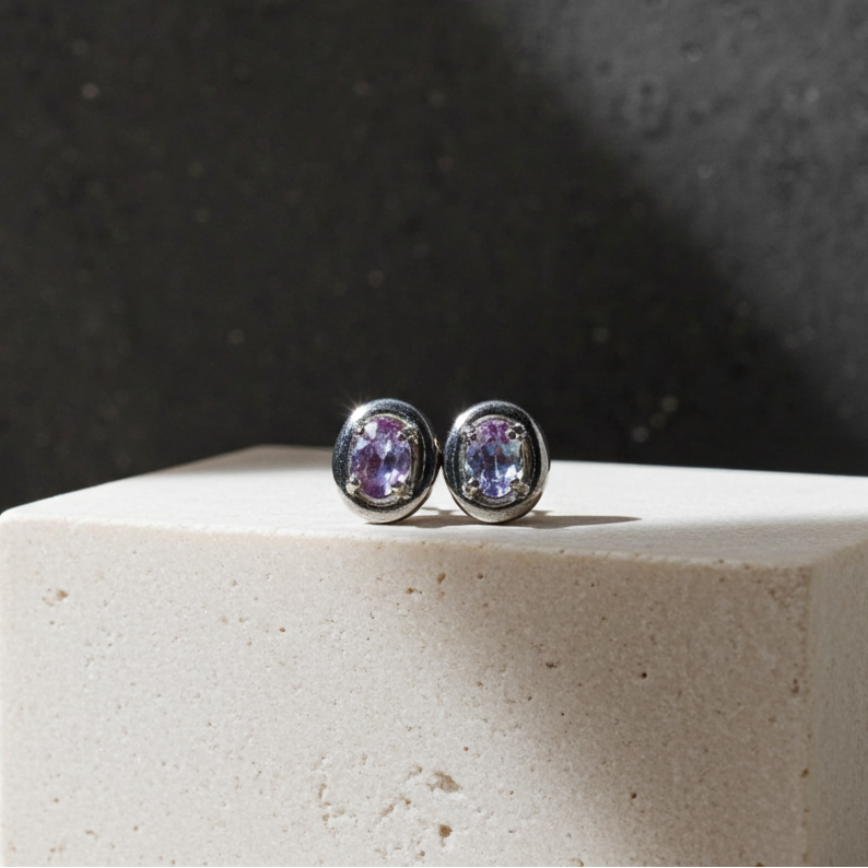Lab Created Alexandrite Stud Earrings 3x4mm Sterling Silver