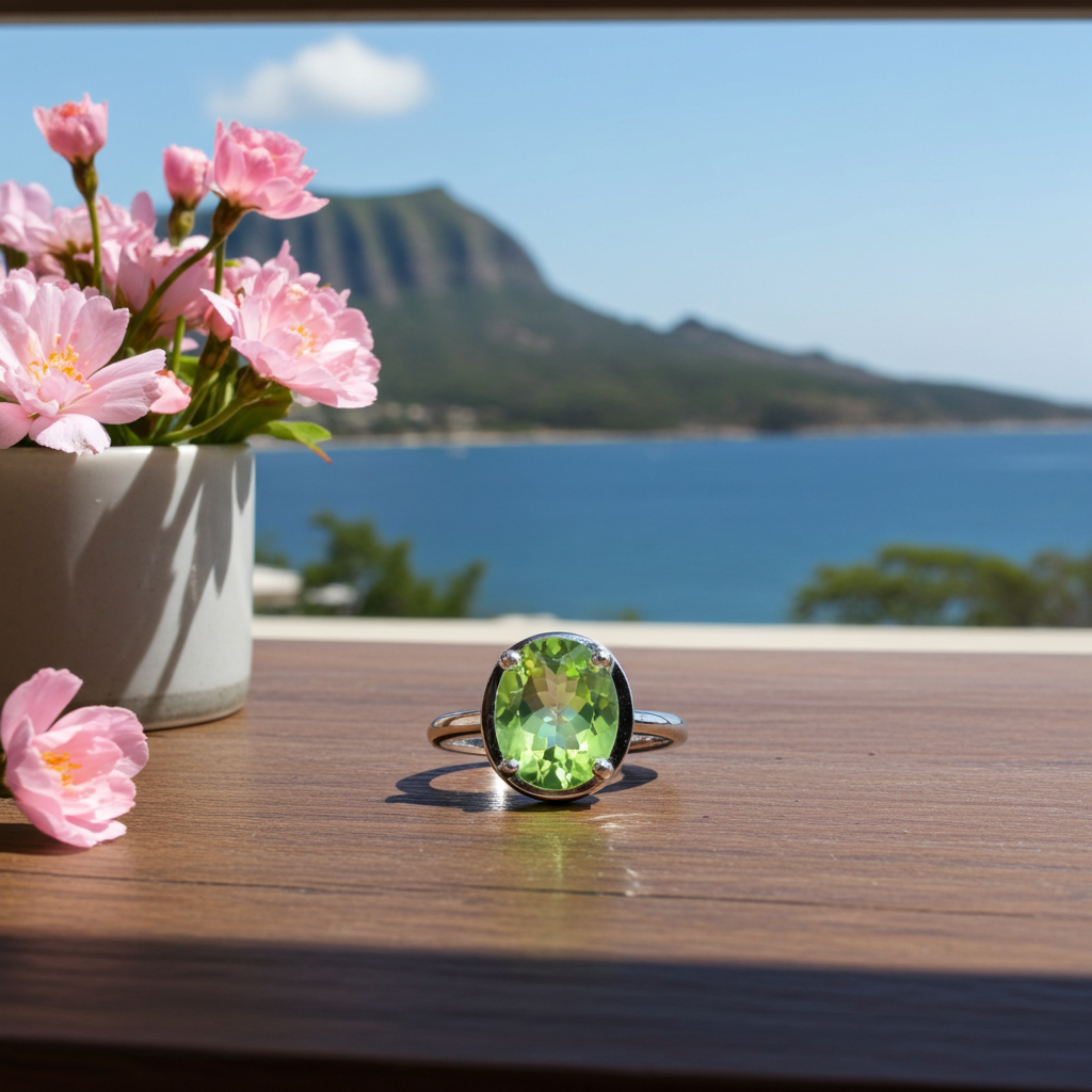Natural Peridot Gemstone Ring 8x10mm 2.5CT, August Birthstone Peridot Ring