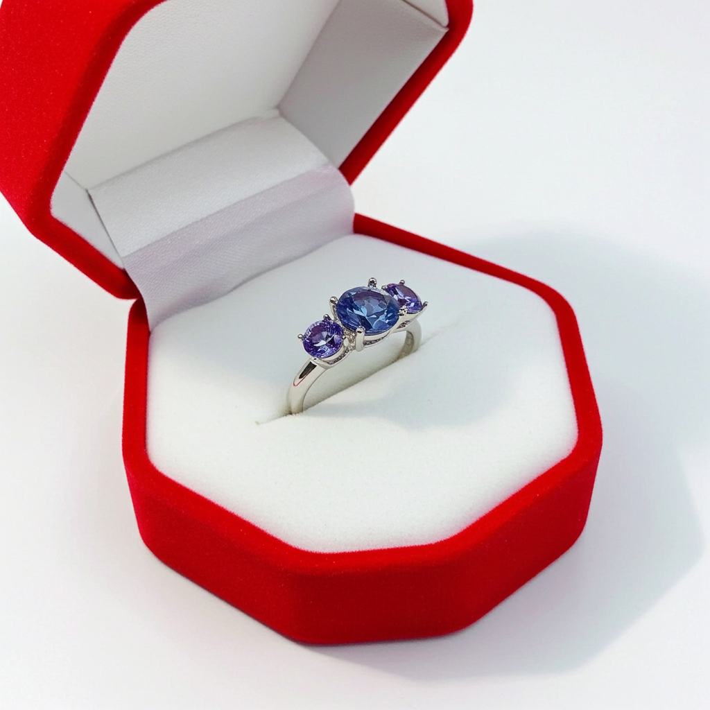 VVS1 Blue Moissanite 3 Stone Ring 925 Sterling Silver