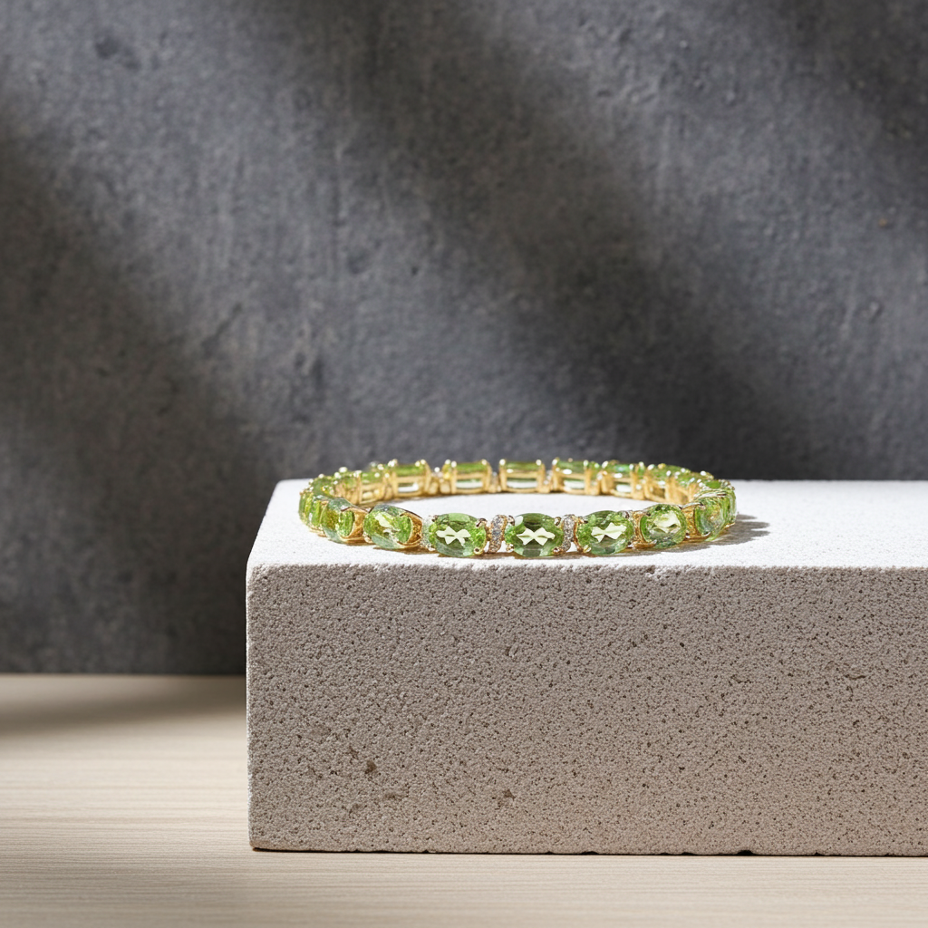 Natural Peridot August Birthstone Tennis Bracelet 925 Sterling Silver