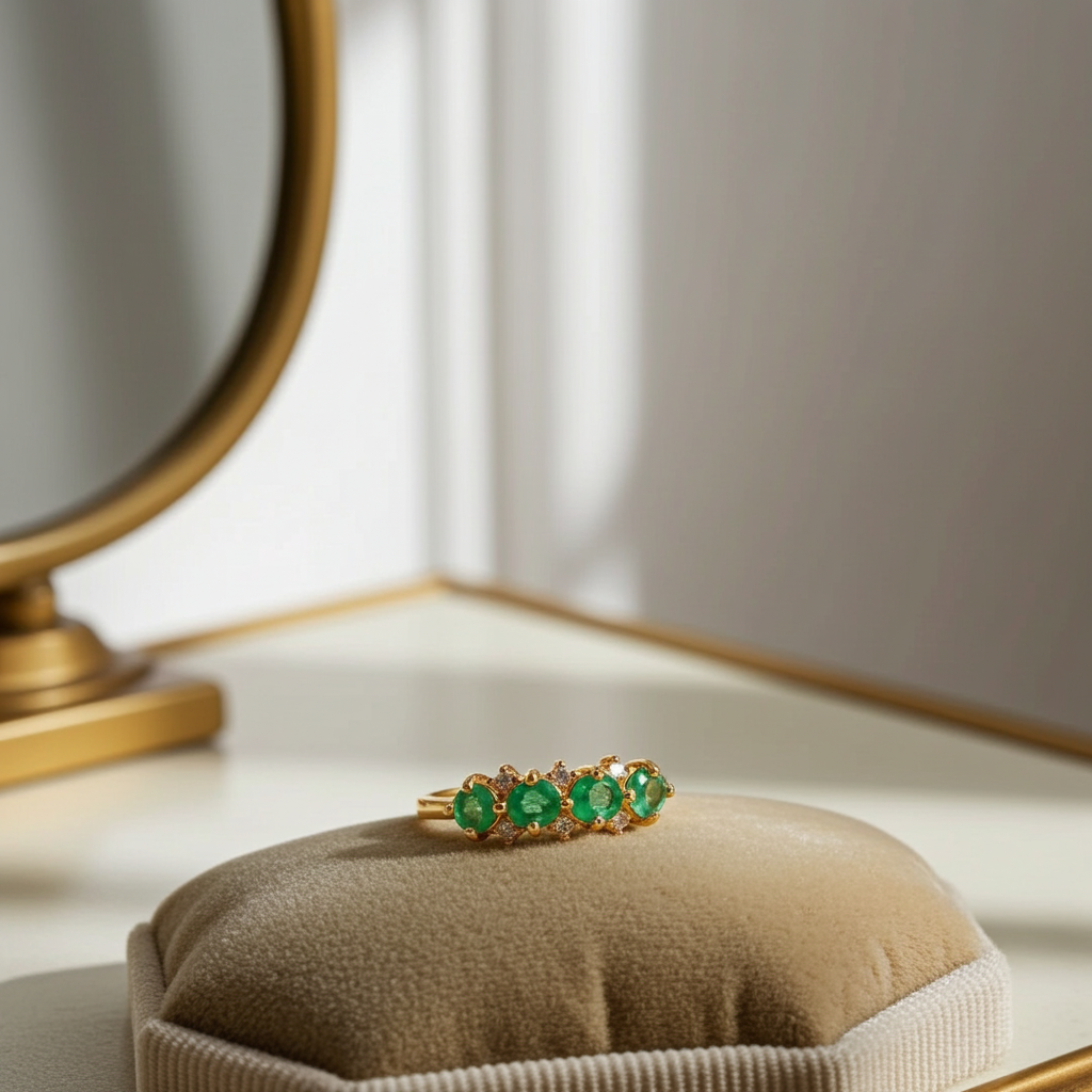 Colombian Emerald Band Ring 3x4mm, Natural Emerald Band Ring Sterling Silver