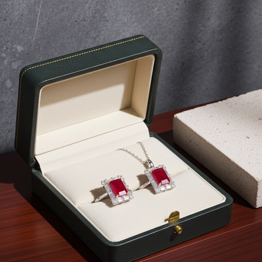 Natural Ruby Jewelry Set, Women's Ruby Pendant and Ring, Ruby Ring and Pendant
