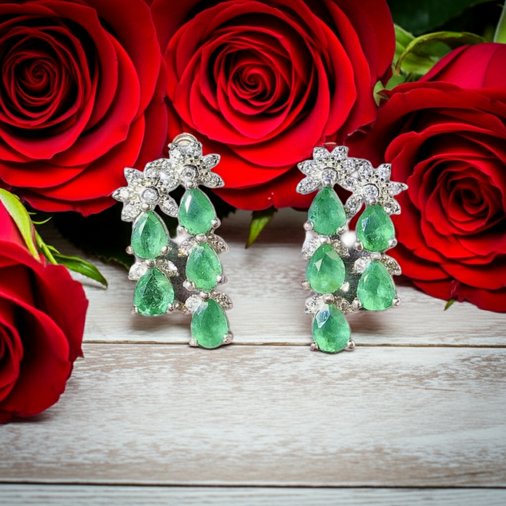 Colombian Emerald Cluster Earrings, Emerald Earrings For Women