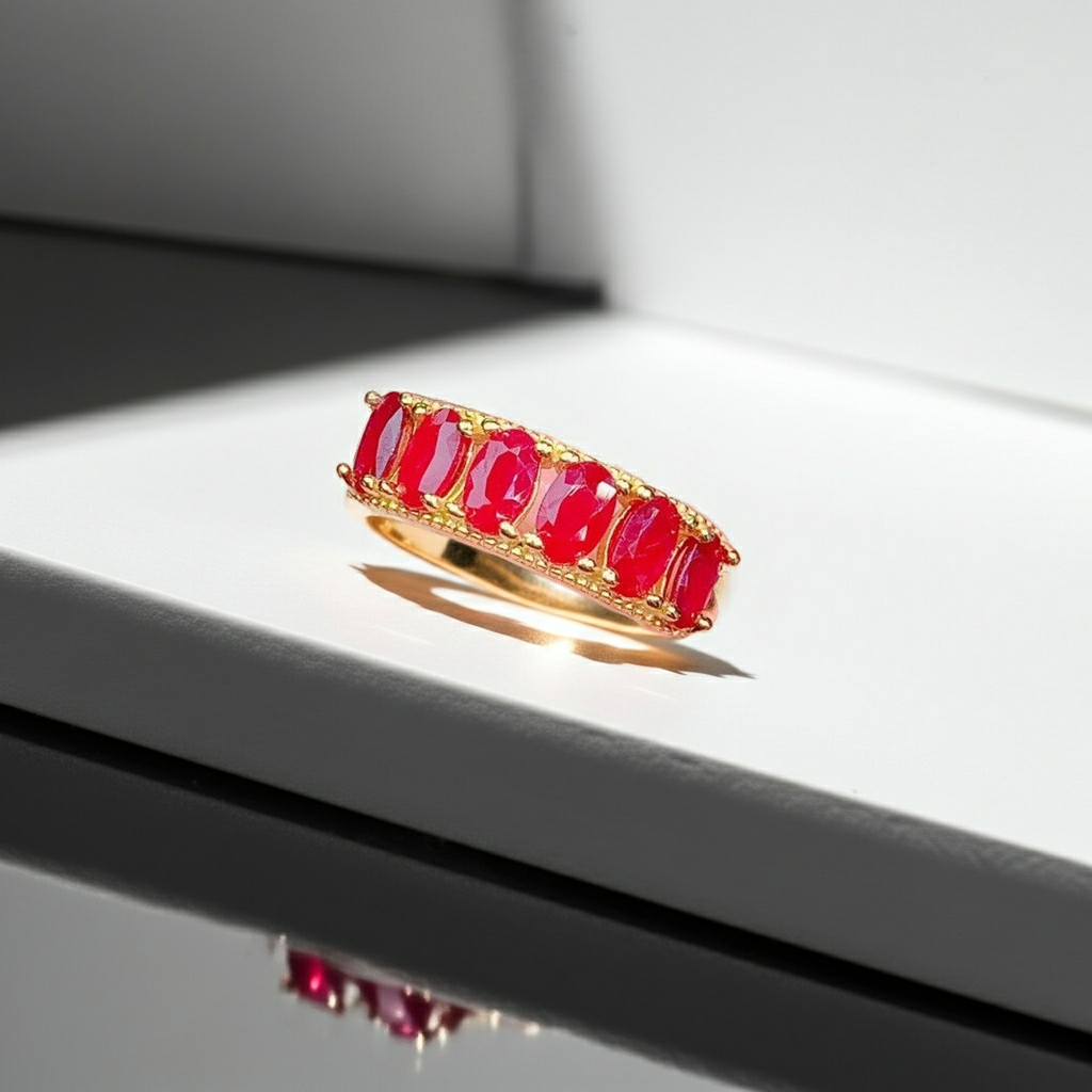 Natural Ruby Band Ring 3x5mm 925 Sterling Silver
