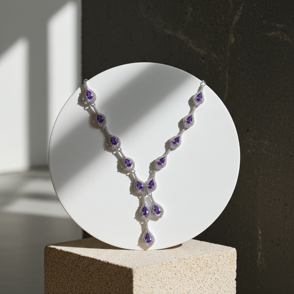 Natural Amethyst Gemstone Clavicle Necklace 925 Sterling Silver