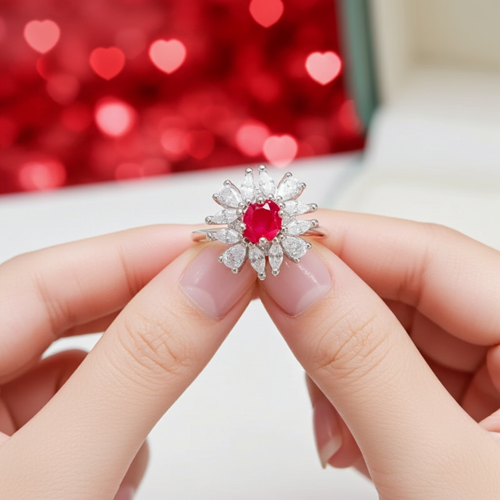 Dainty Ruby Cluster Cocktail Ring 3x4mm, Natural Ruby Ring Sterling Silver