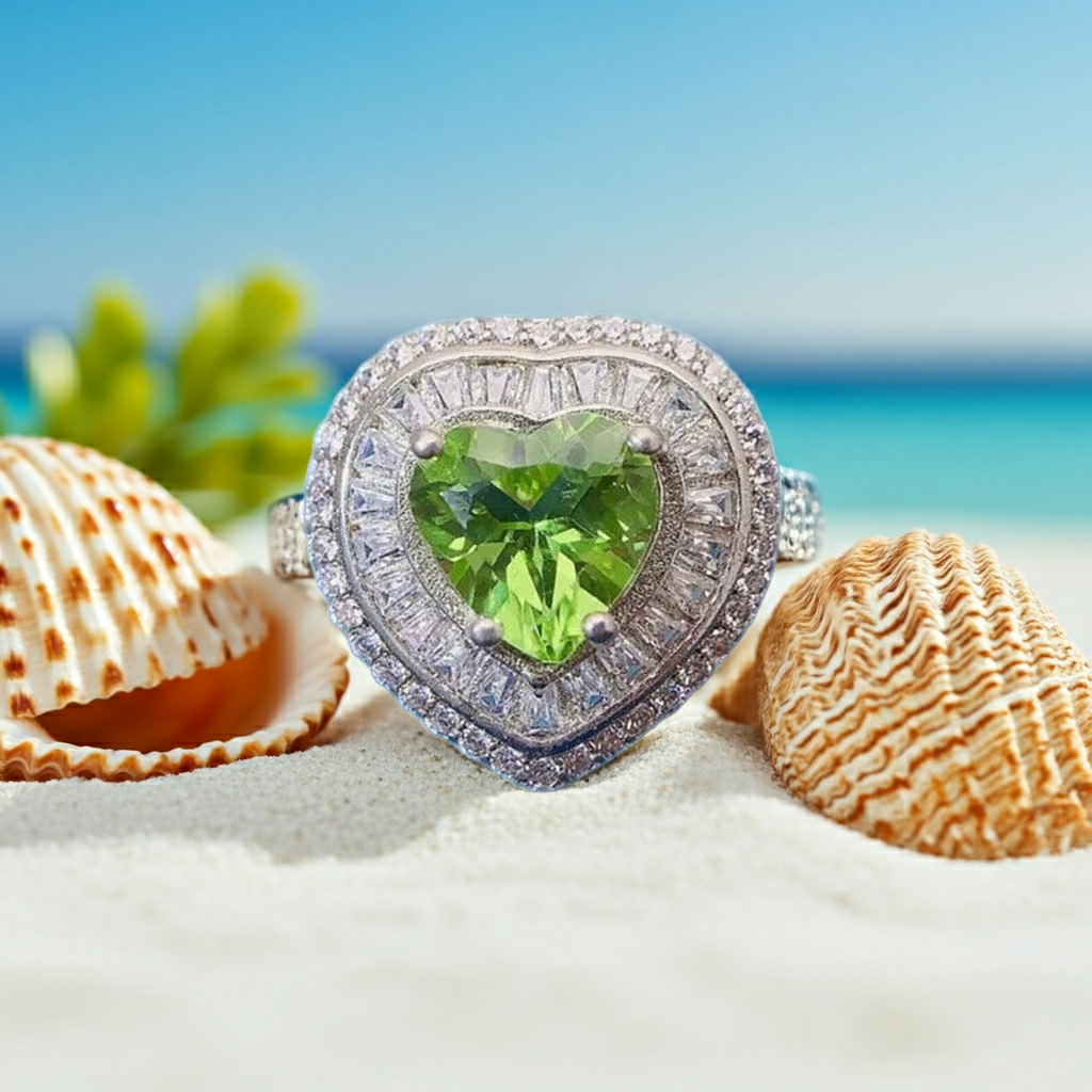 Natural Peridot Gemstone Ring 8mm, August Birthstone Peridot Statement Ring