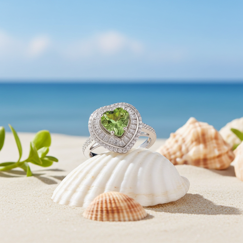 Natural Peridot Gemstone Ring 8mm, August Birthstone Peridot Statement Ring